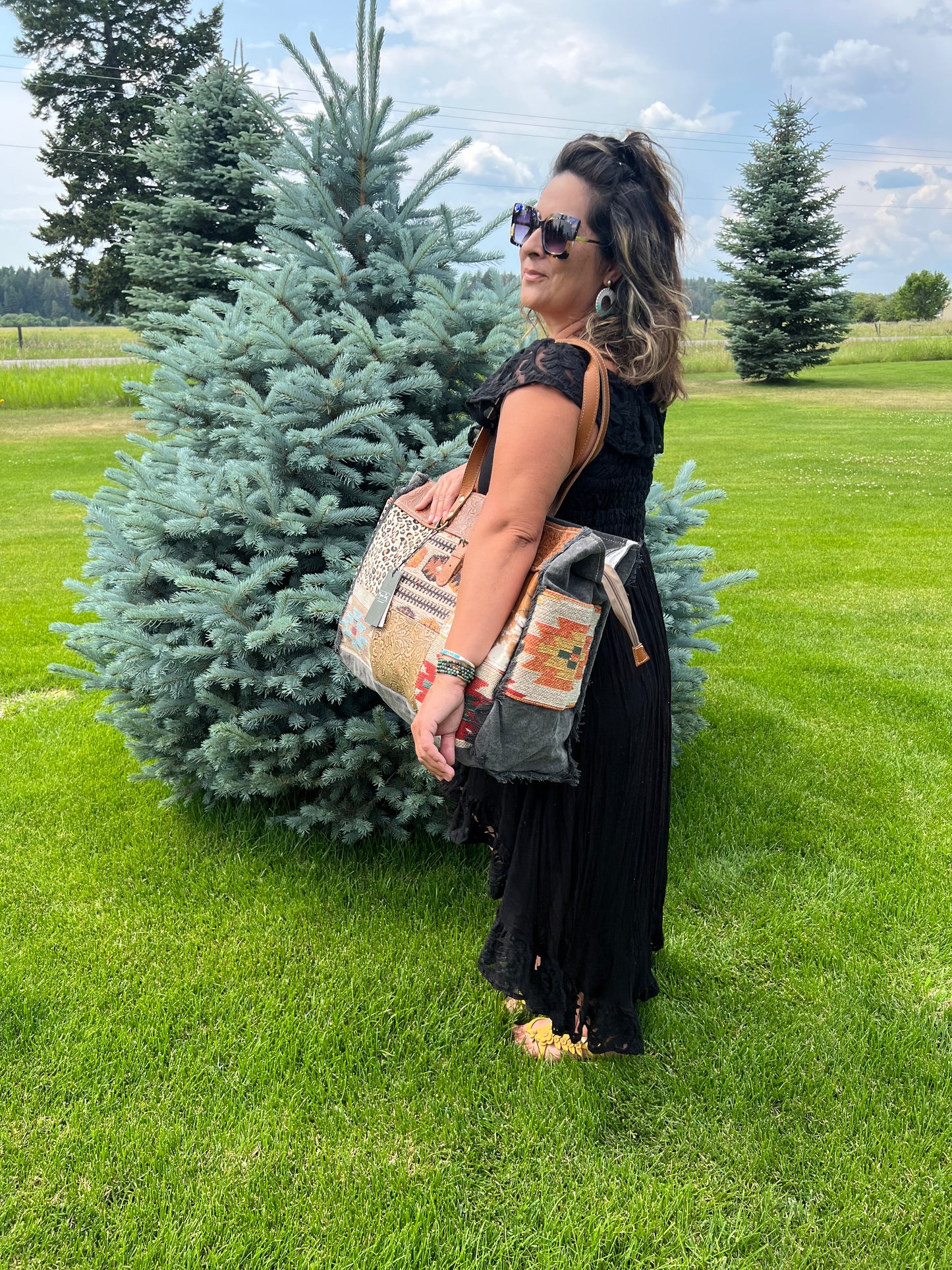 Myra Bag Boho Academeia Cowhide Leather Rug Canvas Carry-on Travel Duffel Tote