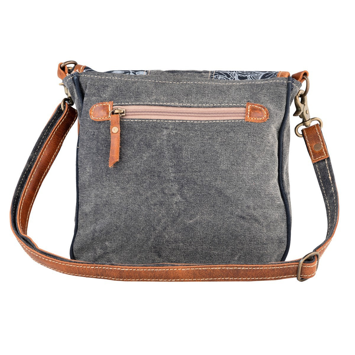 Caturday Crossbody Bag Upcycled Canvas and Leather