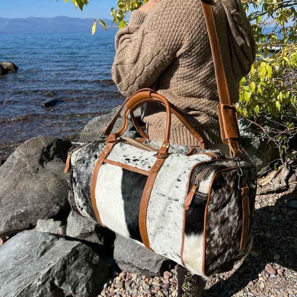 Amazing Unisex Myra Bag Amore Cowhide Hair-On Duffel Bag Travel Bag