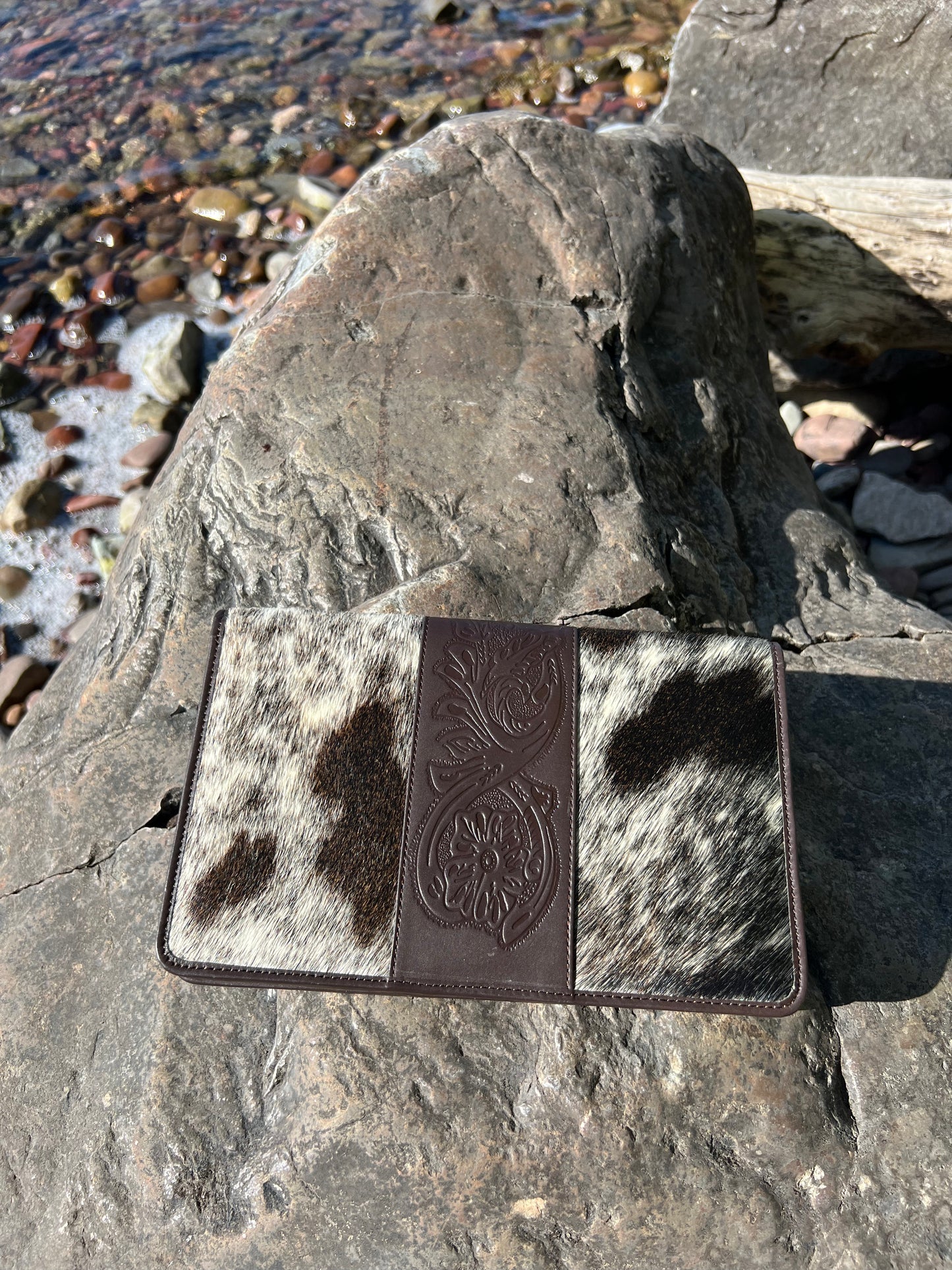 Cowhide & Embossed leather small jewelry travel case holder