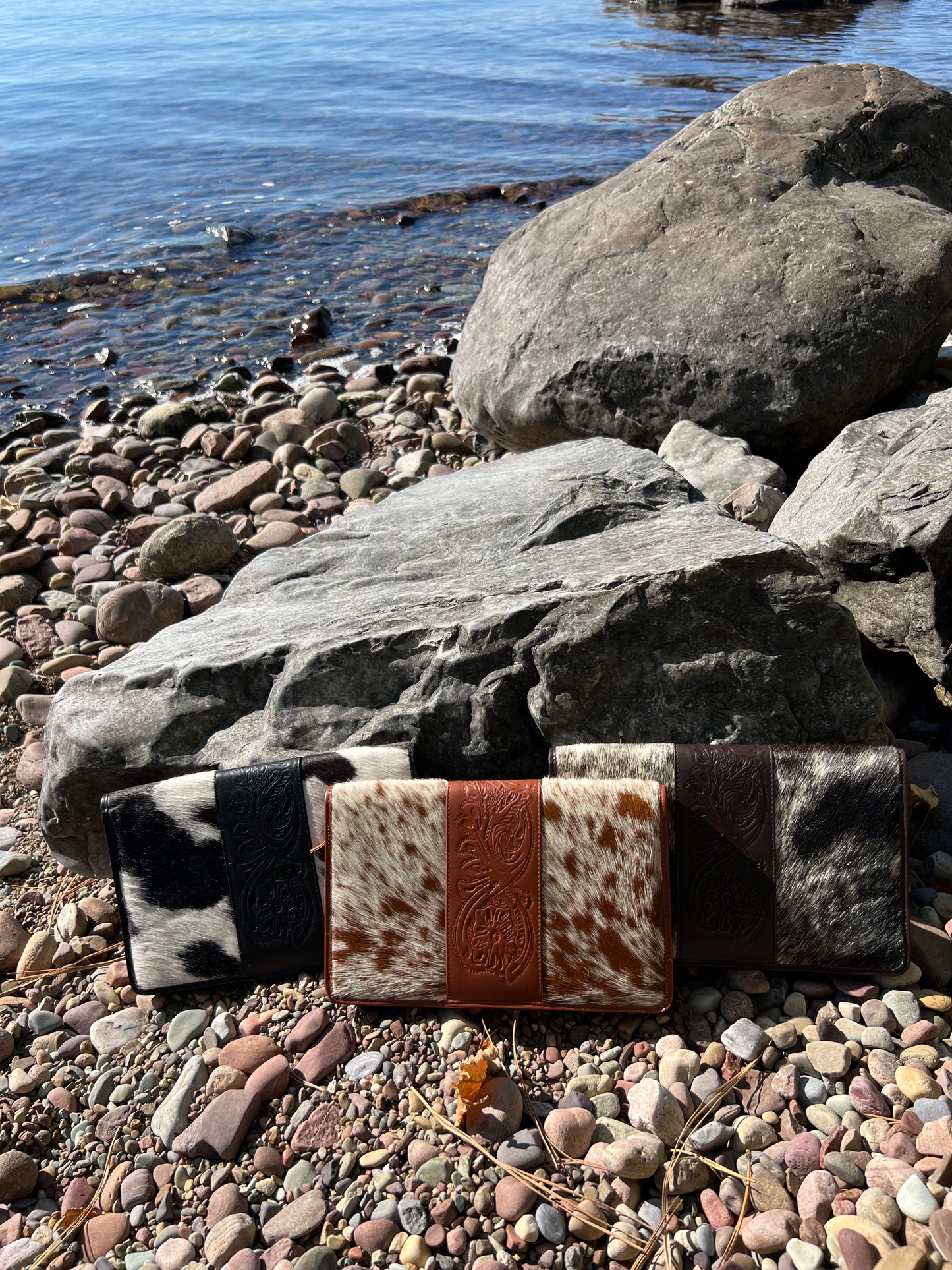 Cowhide & Embossed leather small jewelry travel case holder