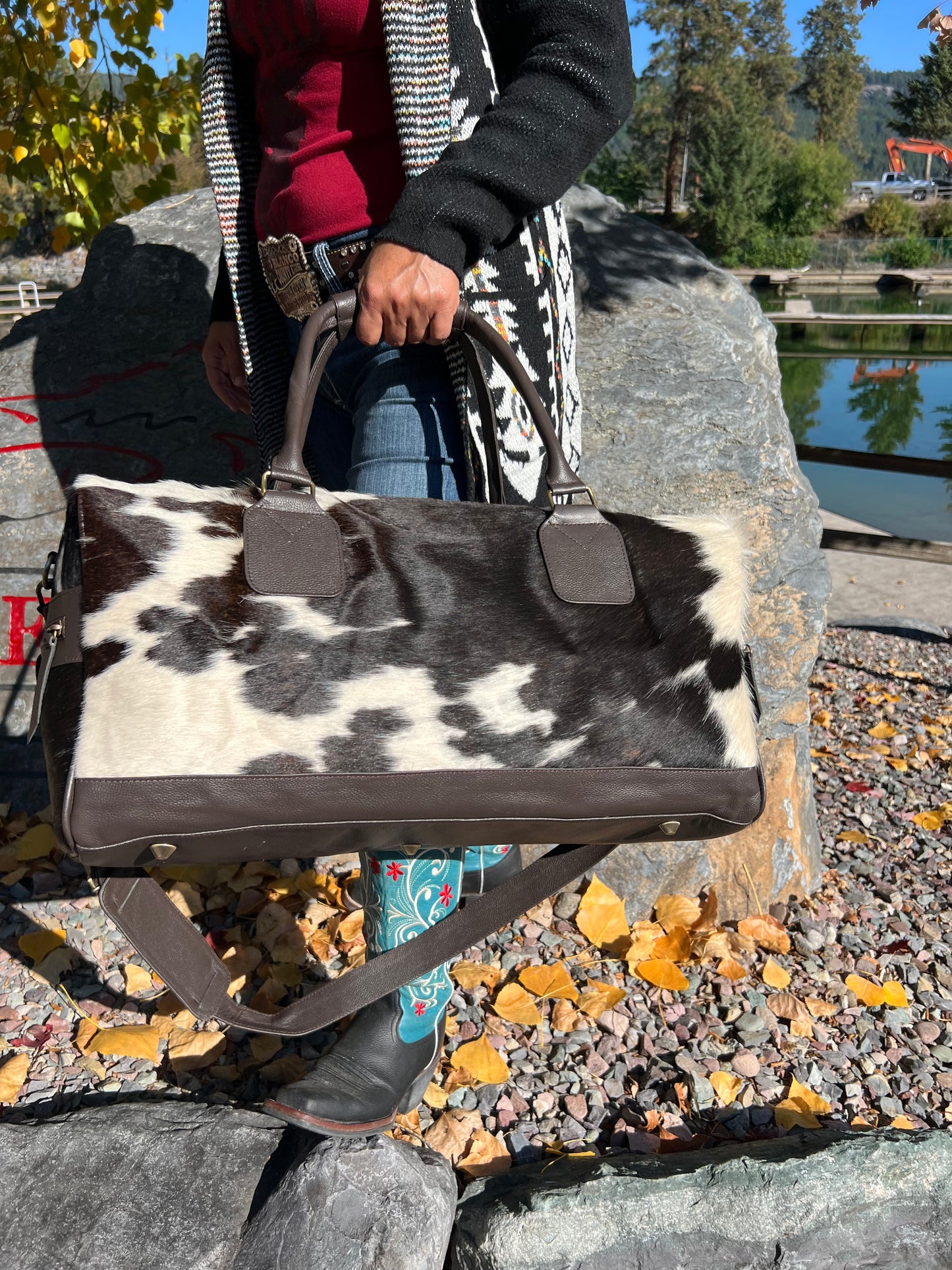 "The BearGrass" Genuine Cowhide and Leather Duffel Travel Bag Unisex