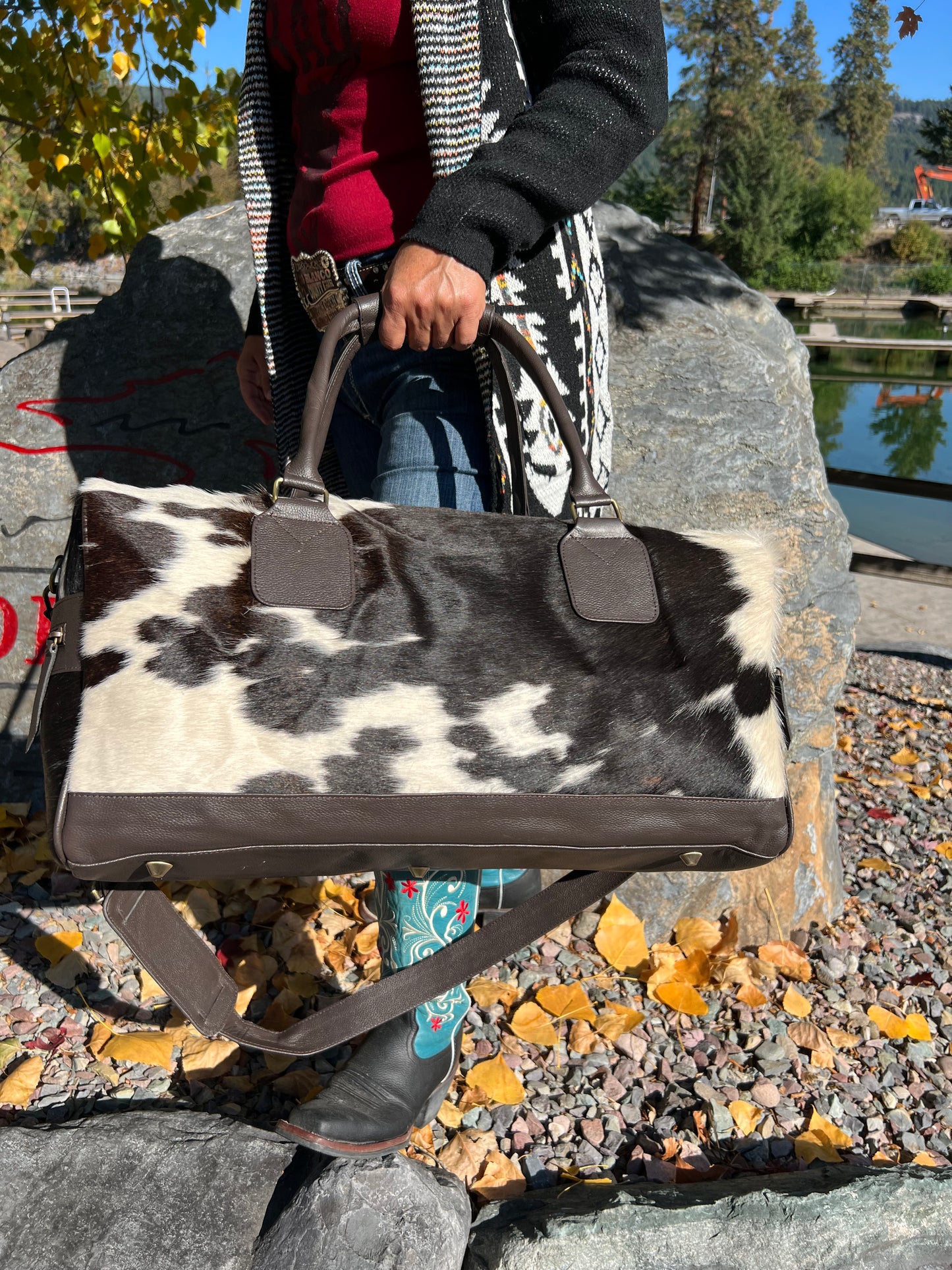 "The BearGrass" Genuine Cowhide and Leather Duffel Travel Bag Unisex