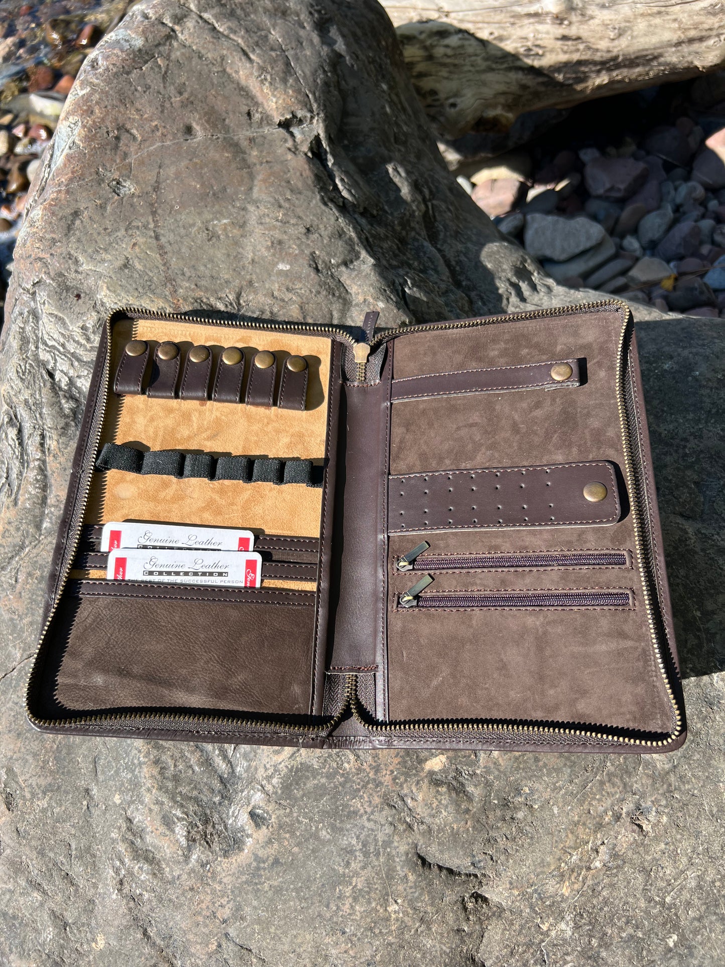 Cowhide & Embossed leather small jewelry travel case holder