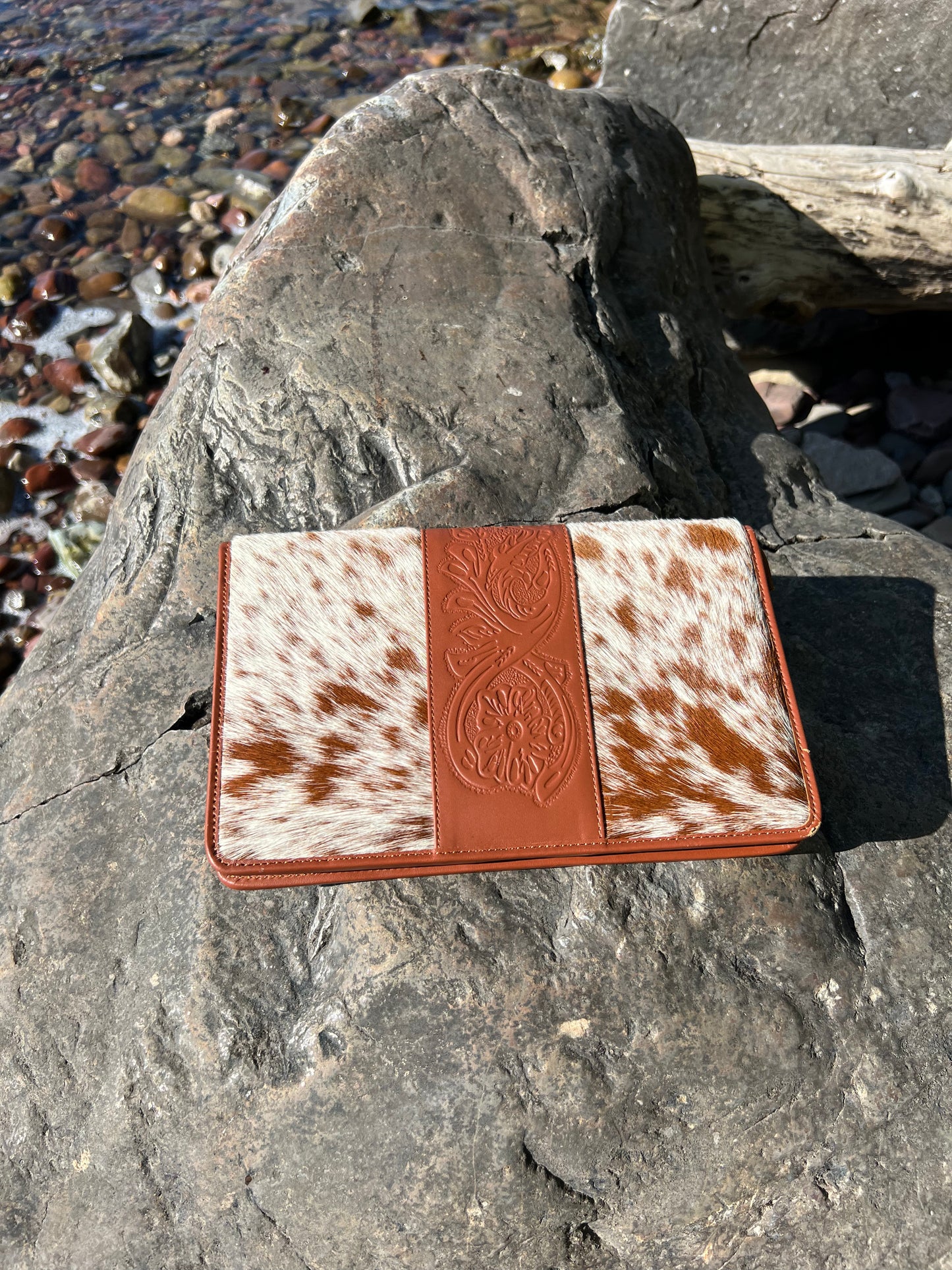 Cowhide & Embossed leather small jewelry travel case holder