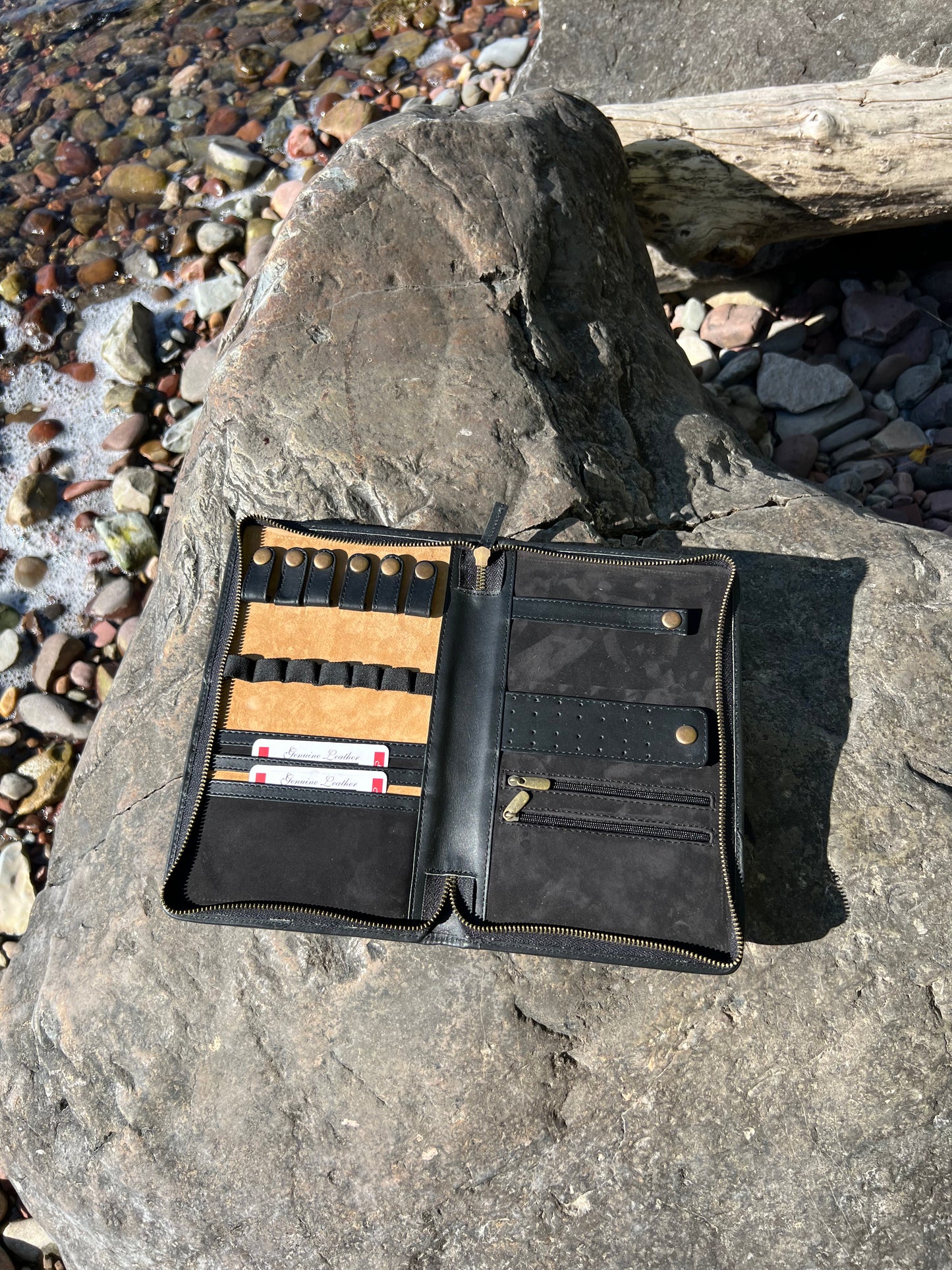 Cowhide & Embossed leather small jewelry travel case holder