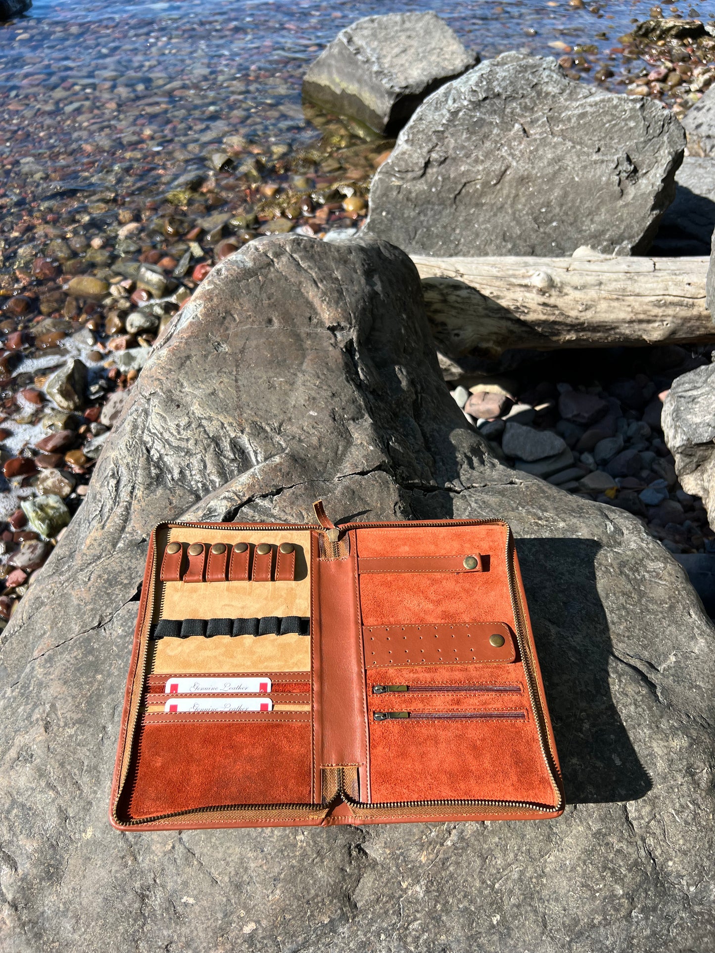 Cowhide & Embossed leather small jewelry travel case holder