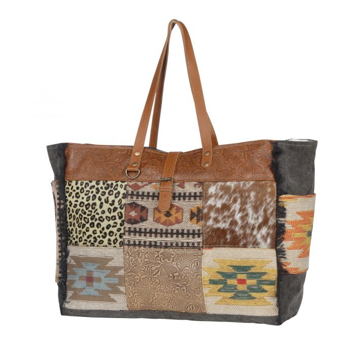 Myra Bag Boho Academeia Cowhide Leather Rug Canvas Carry-on Travel Duffel Tote