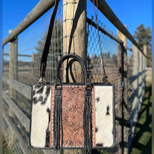 NEW RELEASE Western Cowhide Tooled Leather Floral Tote Bag Crossbody Strap Large Conceal Carry