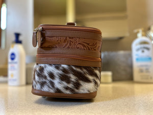 Embossed Leather & Genuine Cowhide Make-up cosmetic travel bag case