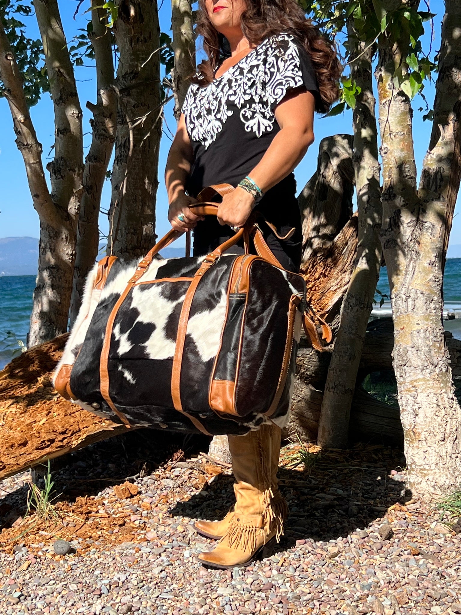 Cowhide travel bags sales