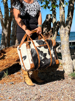 Myra Bag Cowhide Hair-On Grand Duffel Extra Large Unisex Weekender Travel Bag