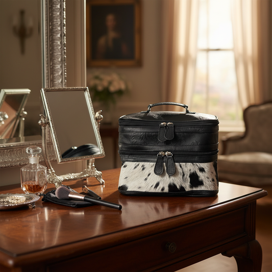 Embossed Leather & Genuine Cowhide Make-up cosmetic travel bag case