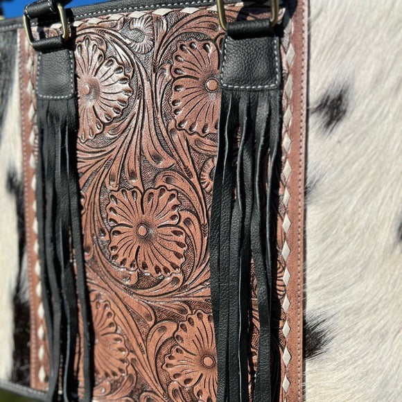 NEW RELEASE Western Cowhide Tooled Leather Floral Tote Bag Crossbody Strap Large Conceal Carry
