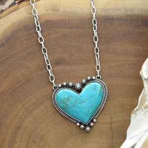 Heart Shaped Turquoise Silver Alloy Fashion Necklace