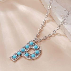 Initial Name Turquoise Silver Alloy Fashion Pendant Necklace
