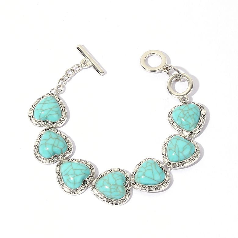 Heart Shaped Turquoise Silver Alloy Fashion Bracelet