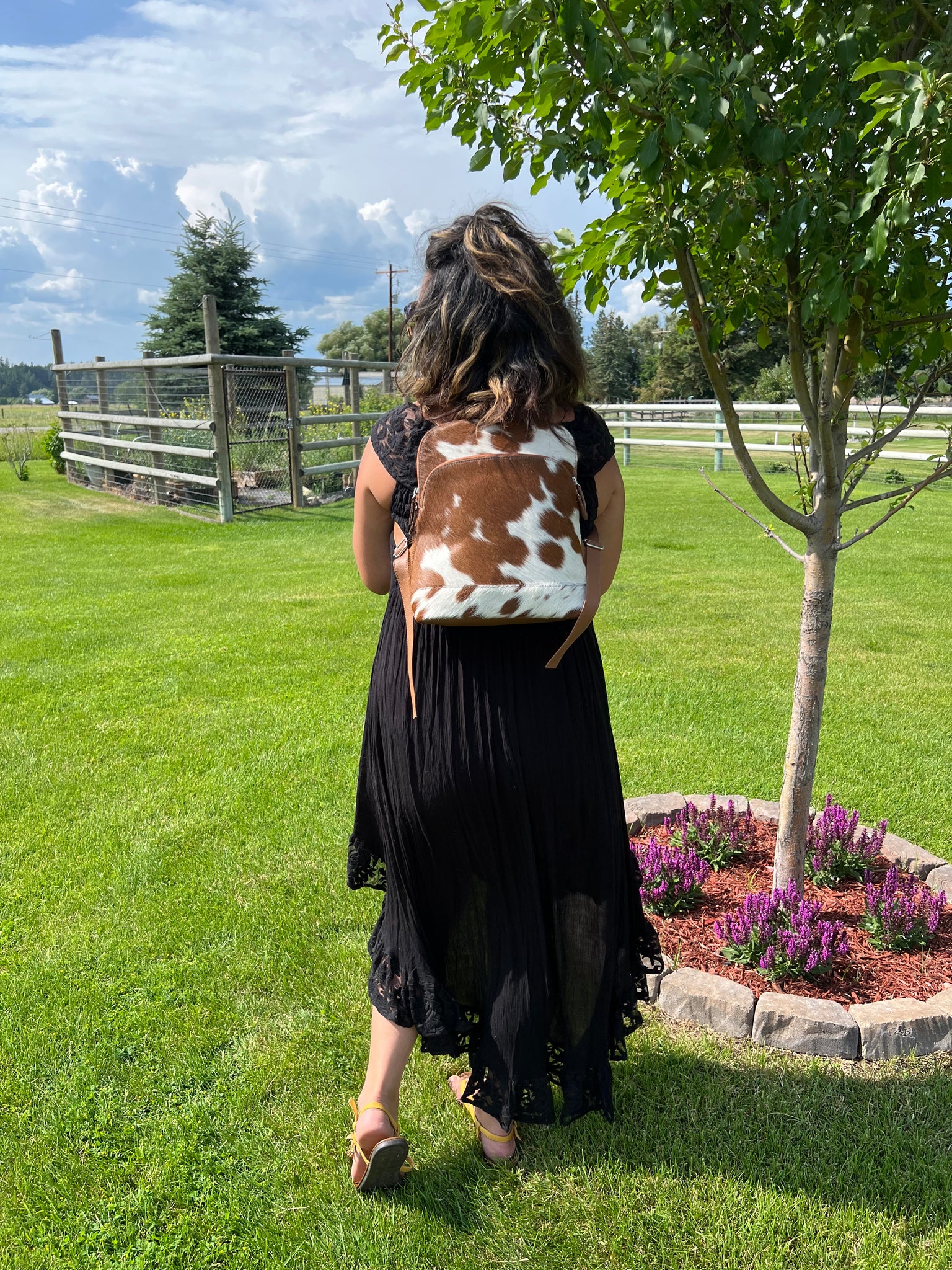 The “Arnica Montana” Genuine Cowhide & Leather Backpack Bag Western black white Boho West Handmade