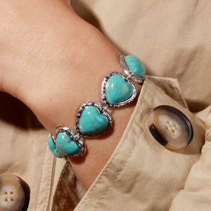 Heart Shaped Turquoise Silver Alloy Fashion Bracelet