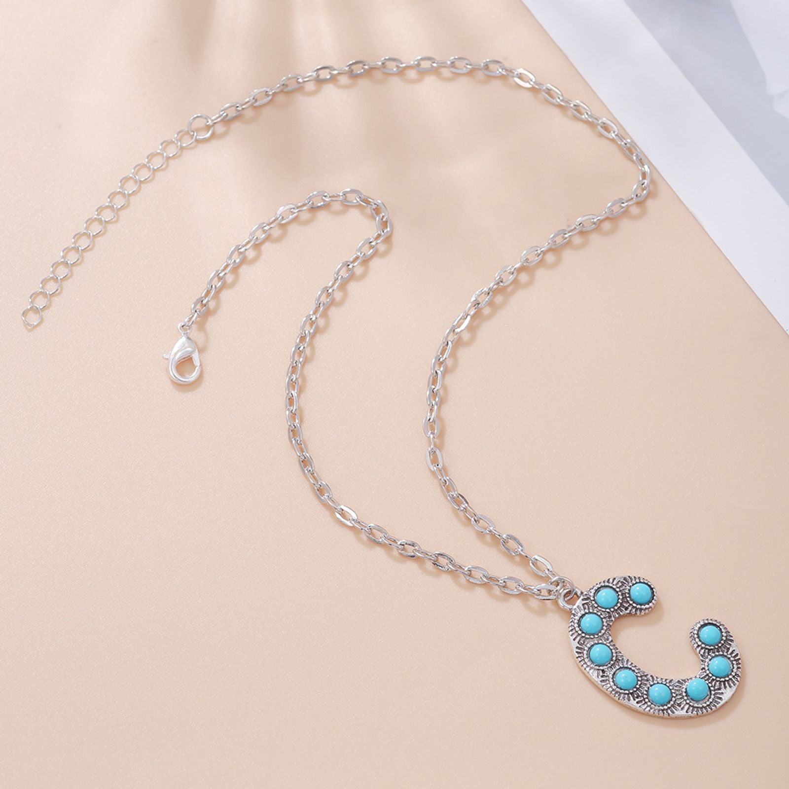 Initial Name Turquoise Silver Alloy Fashion Pendant Necklace