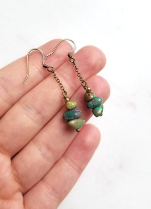 Genuine Turquoise Brass Earrings Hand-Made in USA by Edgy Petal