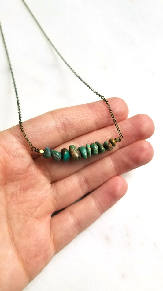 Genuine Turquoise Handmade Brass Necklace by Edgy Petal