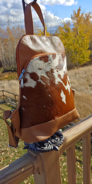 The “Arnica Montana” Genuine Cowhide & Leather Backpack Bag Western black white Boho West Handmade