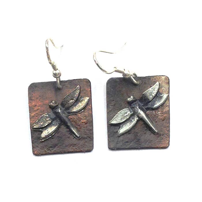 Pewter Earrings - Two Dragonflies