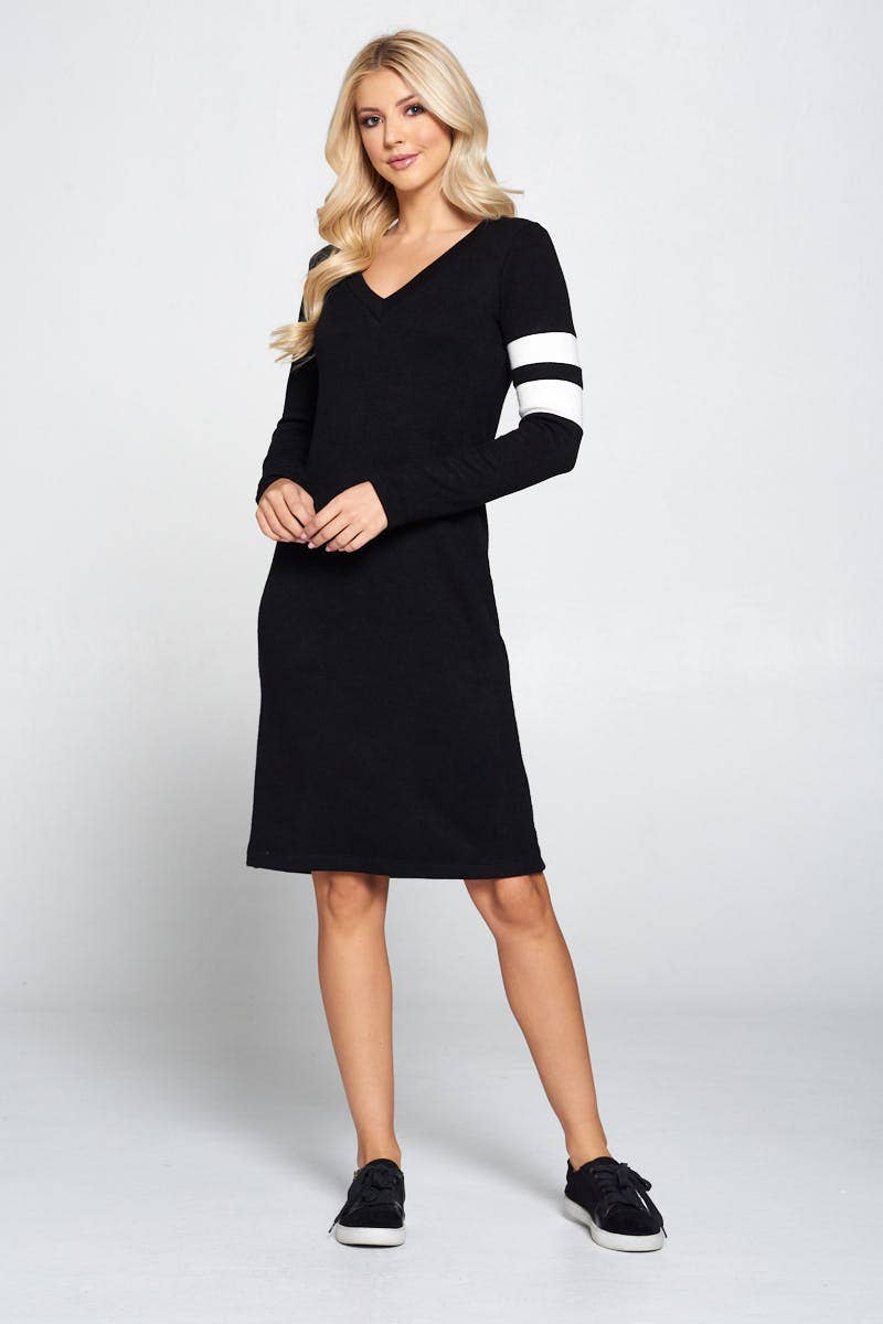 Bodycon Sweater Knit Dress with Stripes Detail