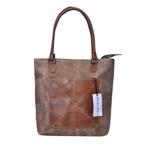 Leather Front Pocket Canvas Tote Up-cycled Bag