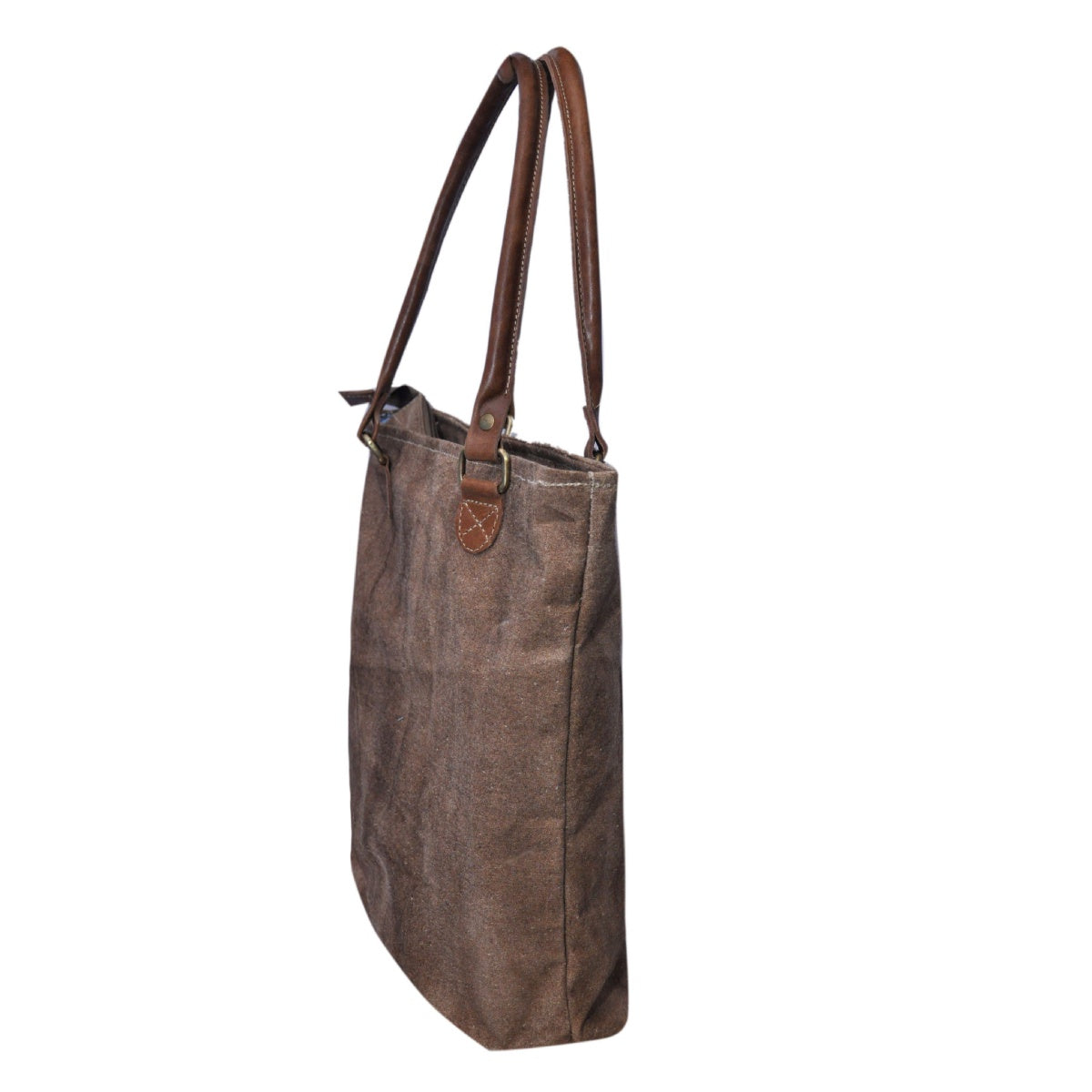 Leather Front Pocket Canvas Tote Up-cycled Bag