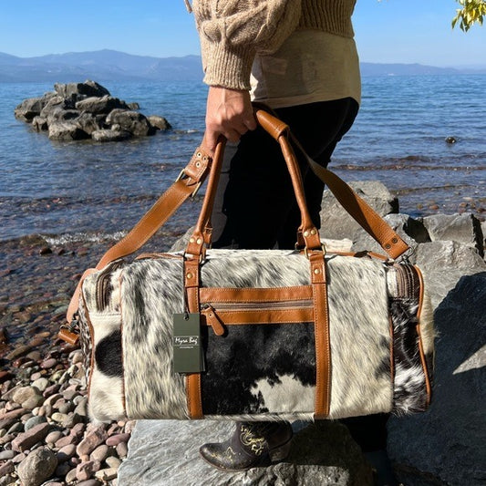 Amazing Unisex Myra Bag Amore Cowhide Hair-On Duffel Bag Travel Bag