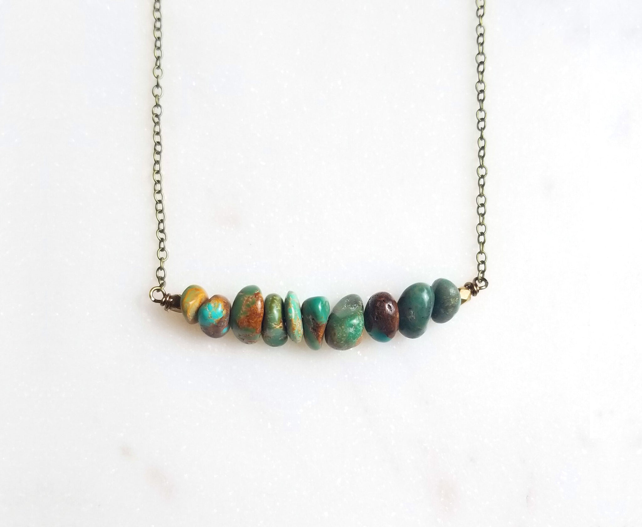 Genuine Turquoise Handmade Brass Necklace by Edgy Petal